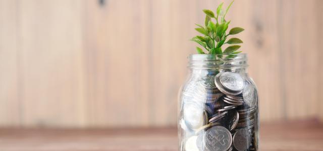 a glass jar filled with coins and a plant by Towfiqu barbhuiya courtesy of Unsplash.